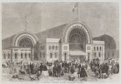 Das Gebäude der Kunstschätze-Ausstellung, Manchester, Außenansicht von Percy William Justyne